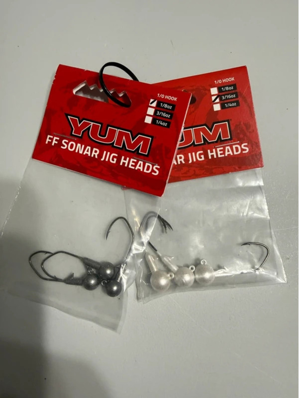 YUM FF Sonar Jig Heads 1/8 oz Smoke & 3/16 oz Pearl Fishing Lures - Brand New